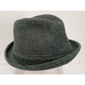 Wormser Mens 7 1/4 Wool Blend Tweed Fedora Bowler Hat Feather Green Gray